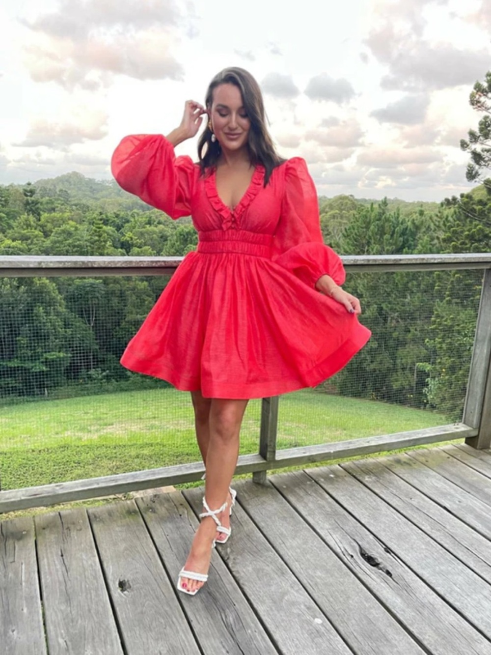 Zimmermann Coral Red Ruffle Detail Dress - Picture 2 of 10